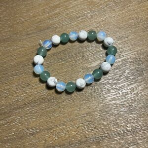Beaded Bracelet with Green, Blue, and White Stones